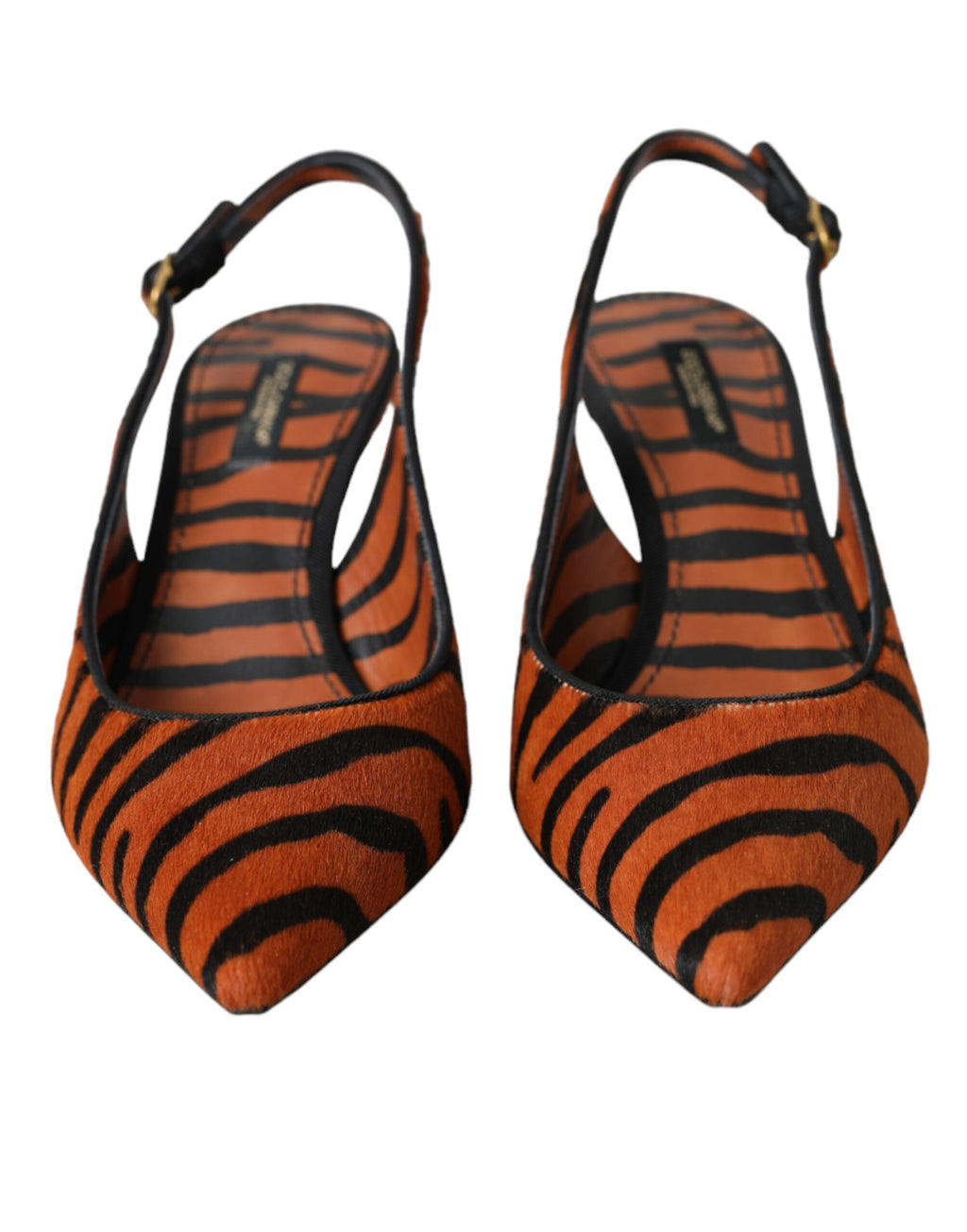 Dolce & Gabbana – Black Orange Zebra Pony Hair Slingbacks