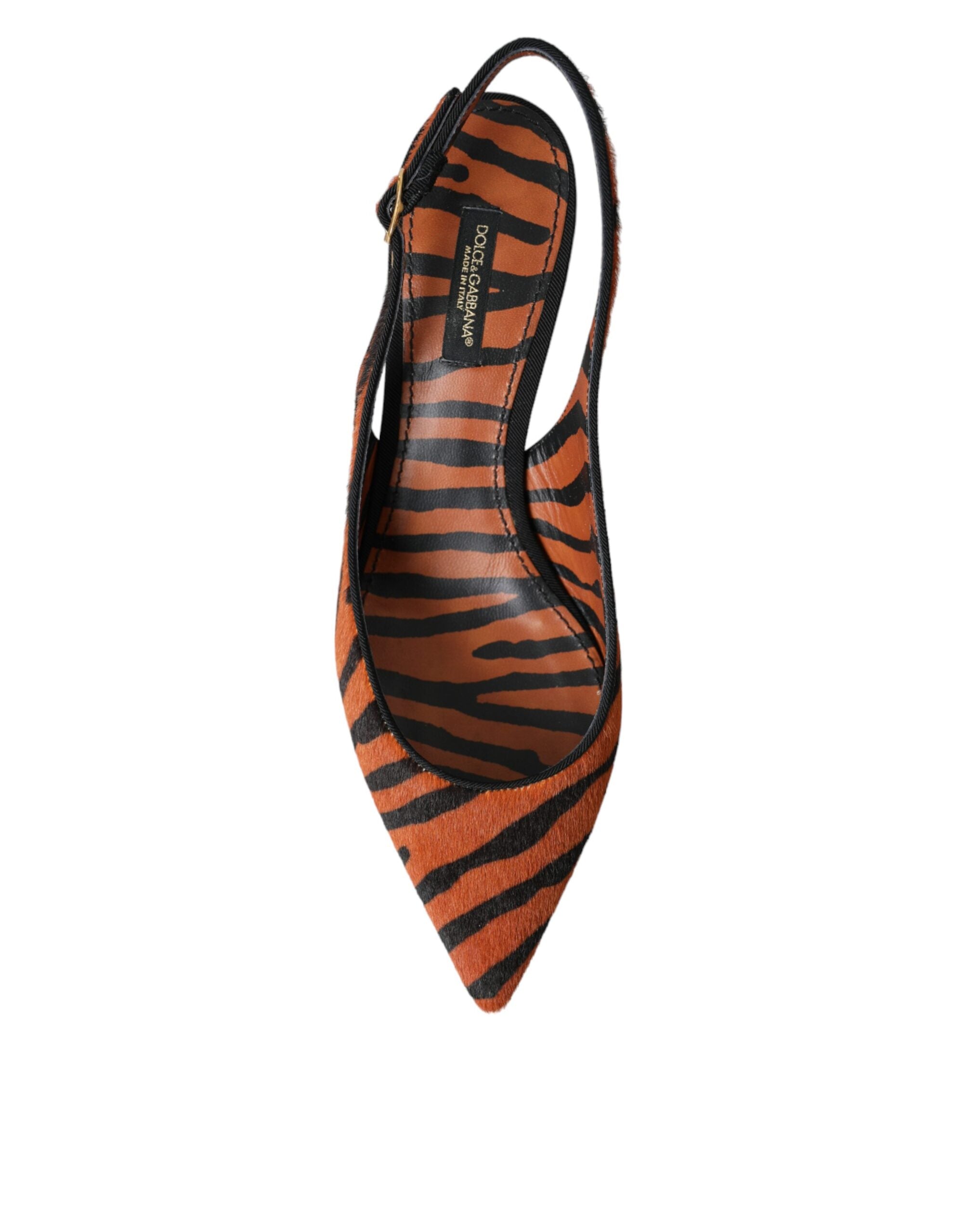 Dolce & Gabbana – Black Orange Zebra Pony Hair Slingbacks