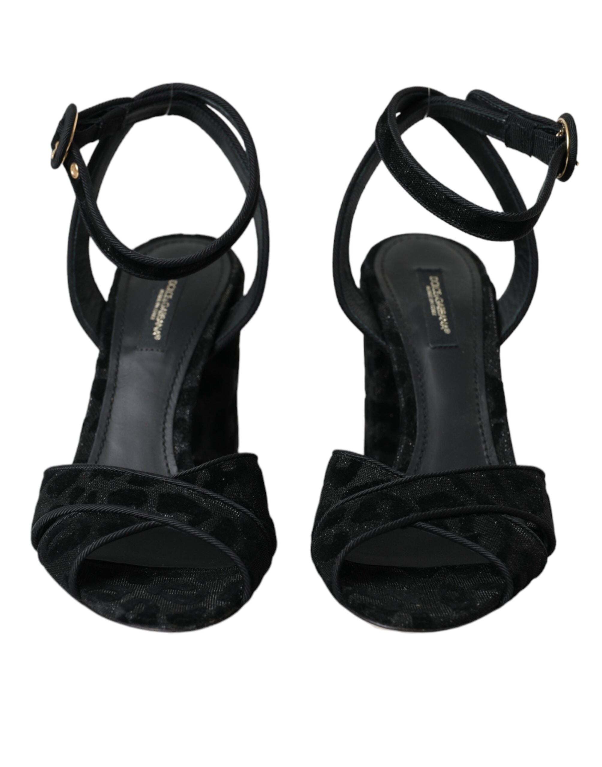 Dolce & Gabbana – Black Leopard Suede Block Heel Sandals