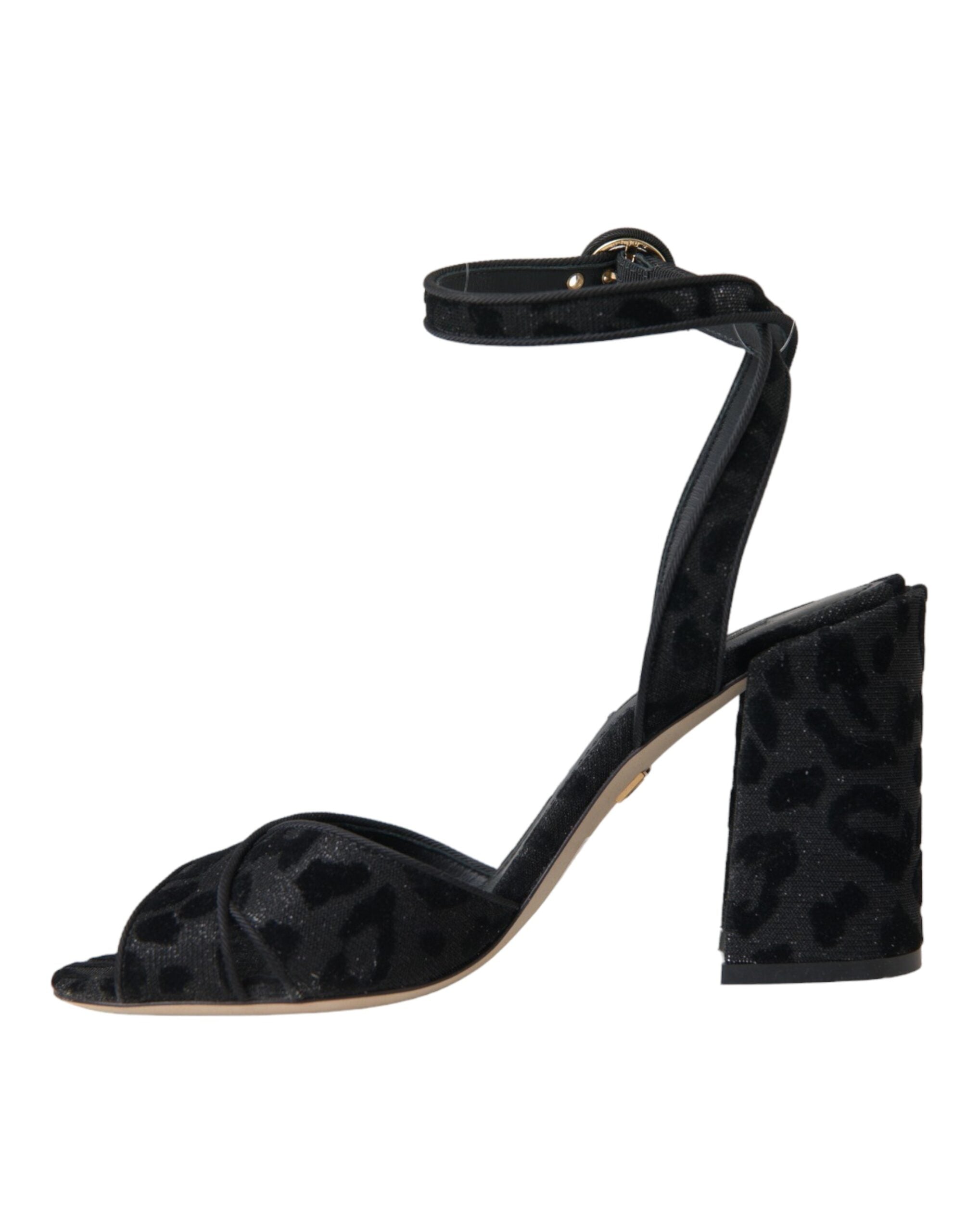 Dolce & Gabbana – Black Leopard Suede Block Heel Sandals