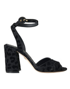 Dolce & Gabbana – Black Leopard Suede Block Heel Sandals