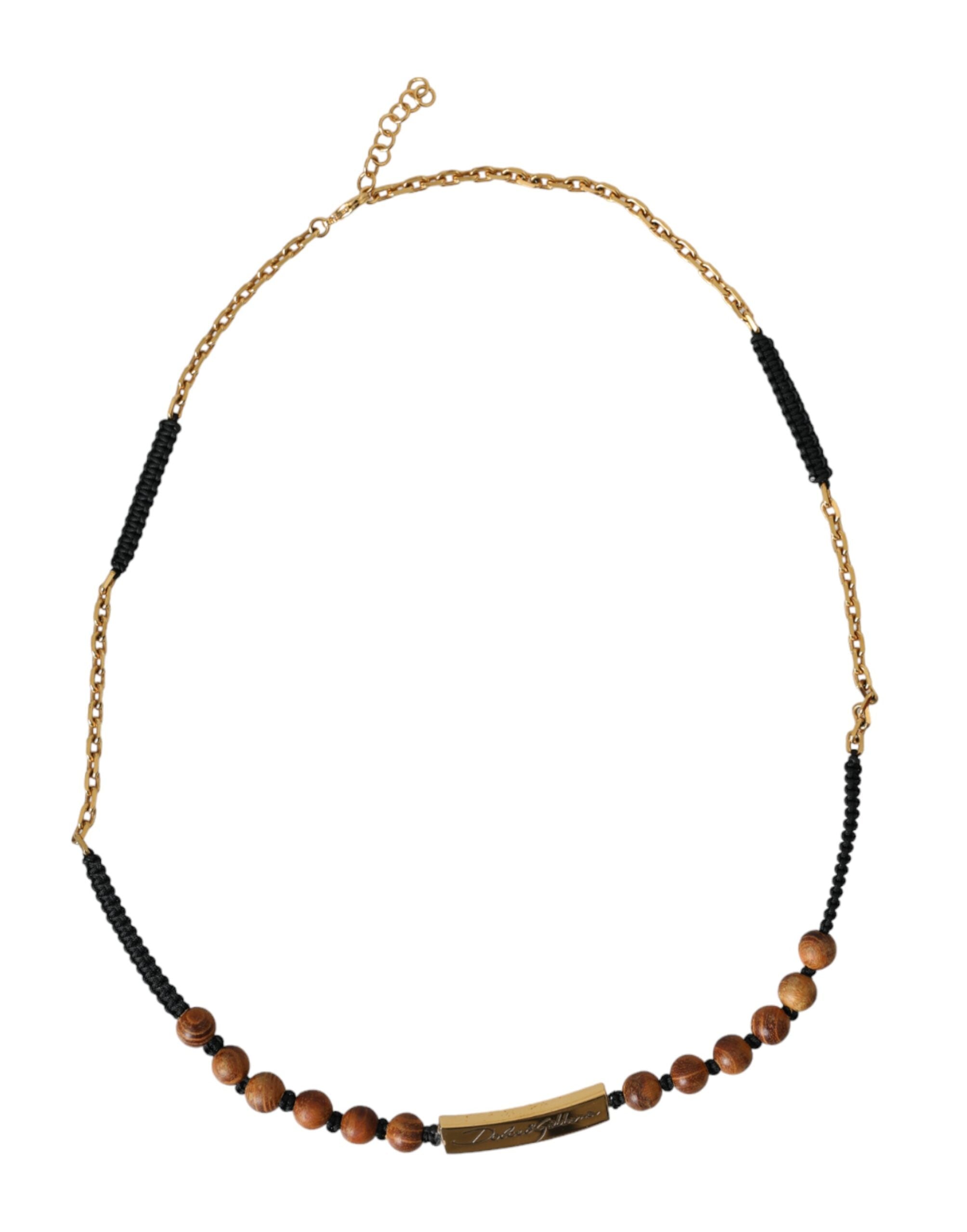 Dolce & Gabbana - Black Gold Wooden Beaded Logo Pendant