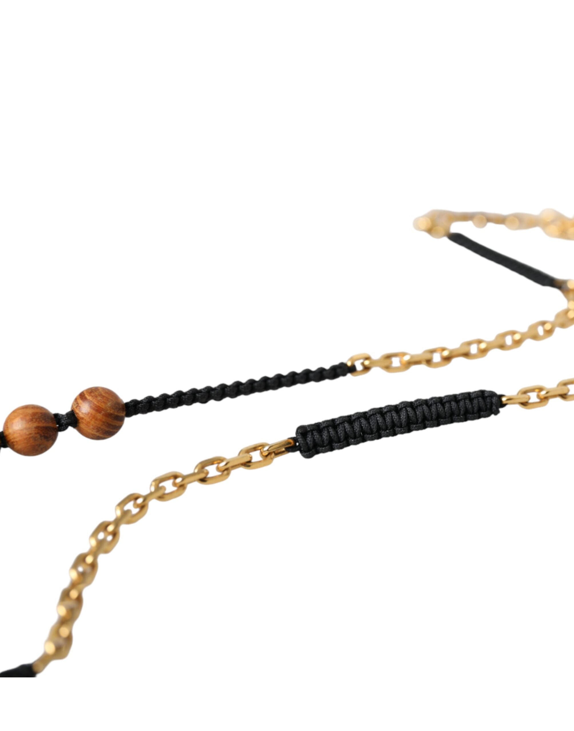 Dolce & Gabbana - Black Gold Wooden Beaded Logo Pendant