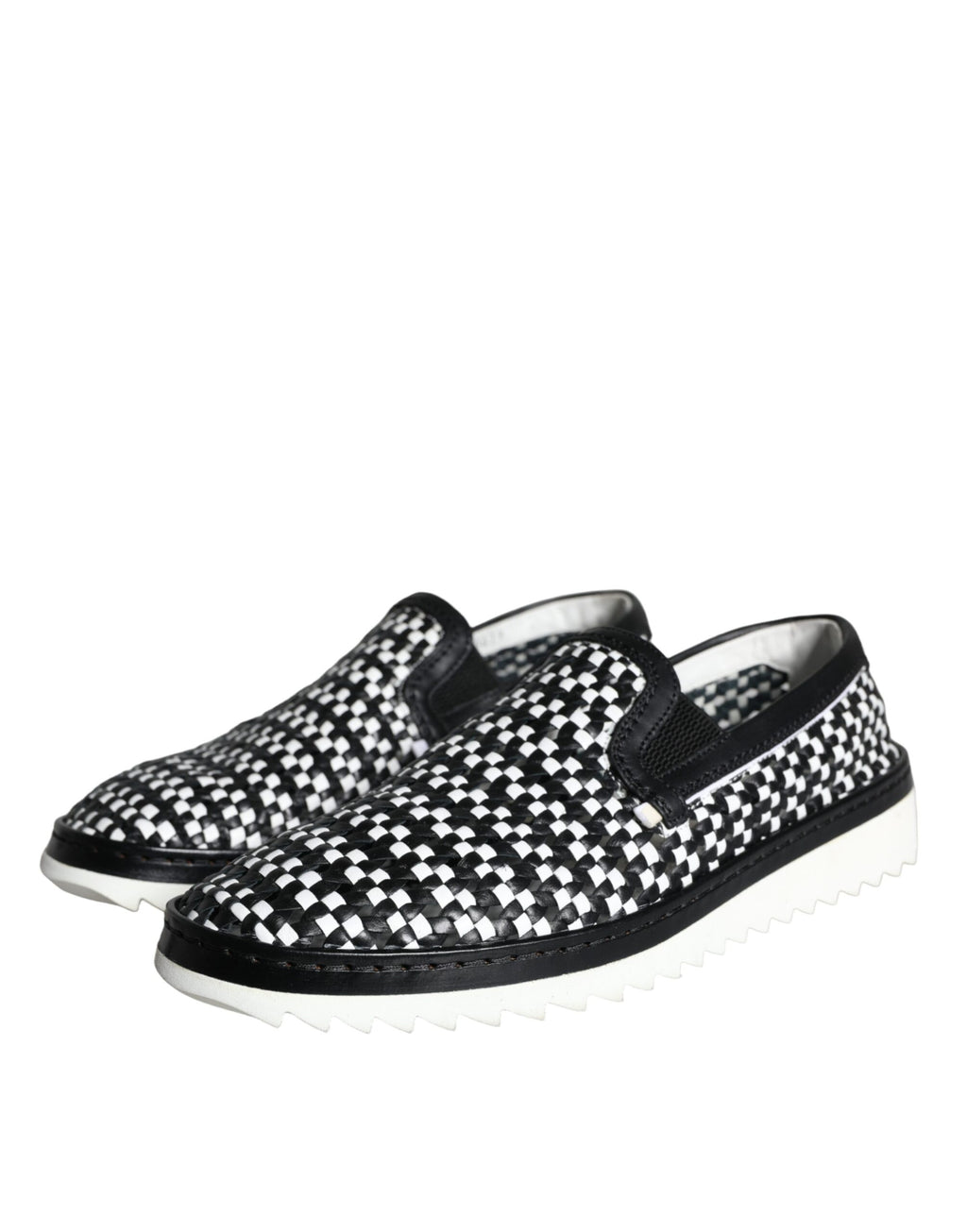 Dolce & Gabbana - Black White Weaved Slip On Men Loafers