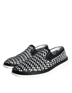 Dolce & Gabbana - Black White Weaved Slip On Men Loafers