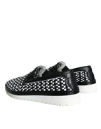Dolce & Gabbana - Black White Weaved Slip On Men Loafers