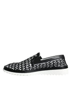 Dolce & Gabbana - Black White Weaved Slip On Men Loafers