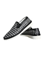 Dolce & Gabbana - Black White Weaved Slip On Men Loafers