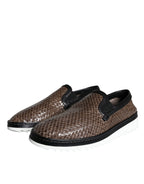 Dolce & Gabbana - Brown Black Leather Weaved Men Loafers