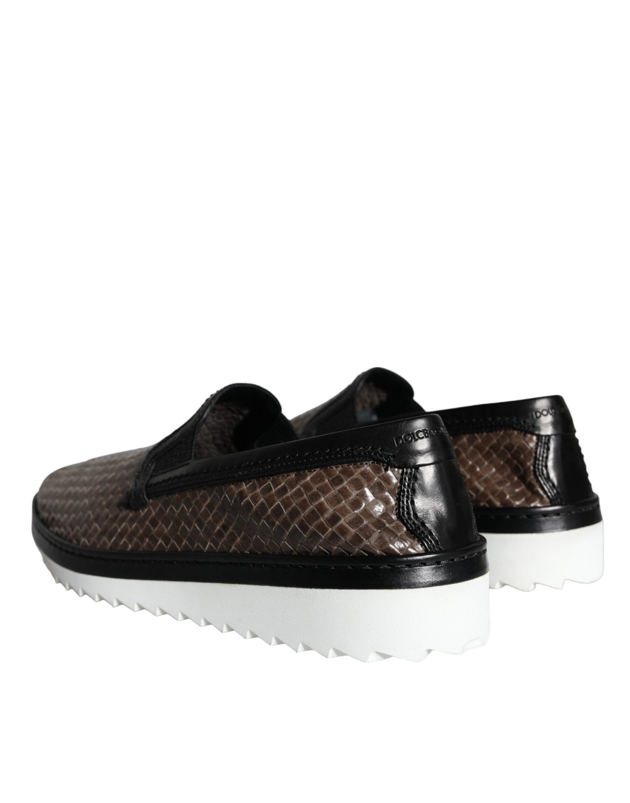 Dolce & Gabbana - Brown Black Leather Weaved Men Loafers