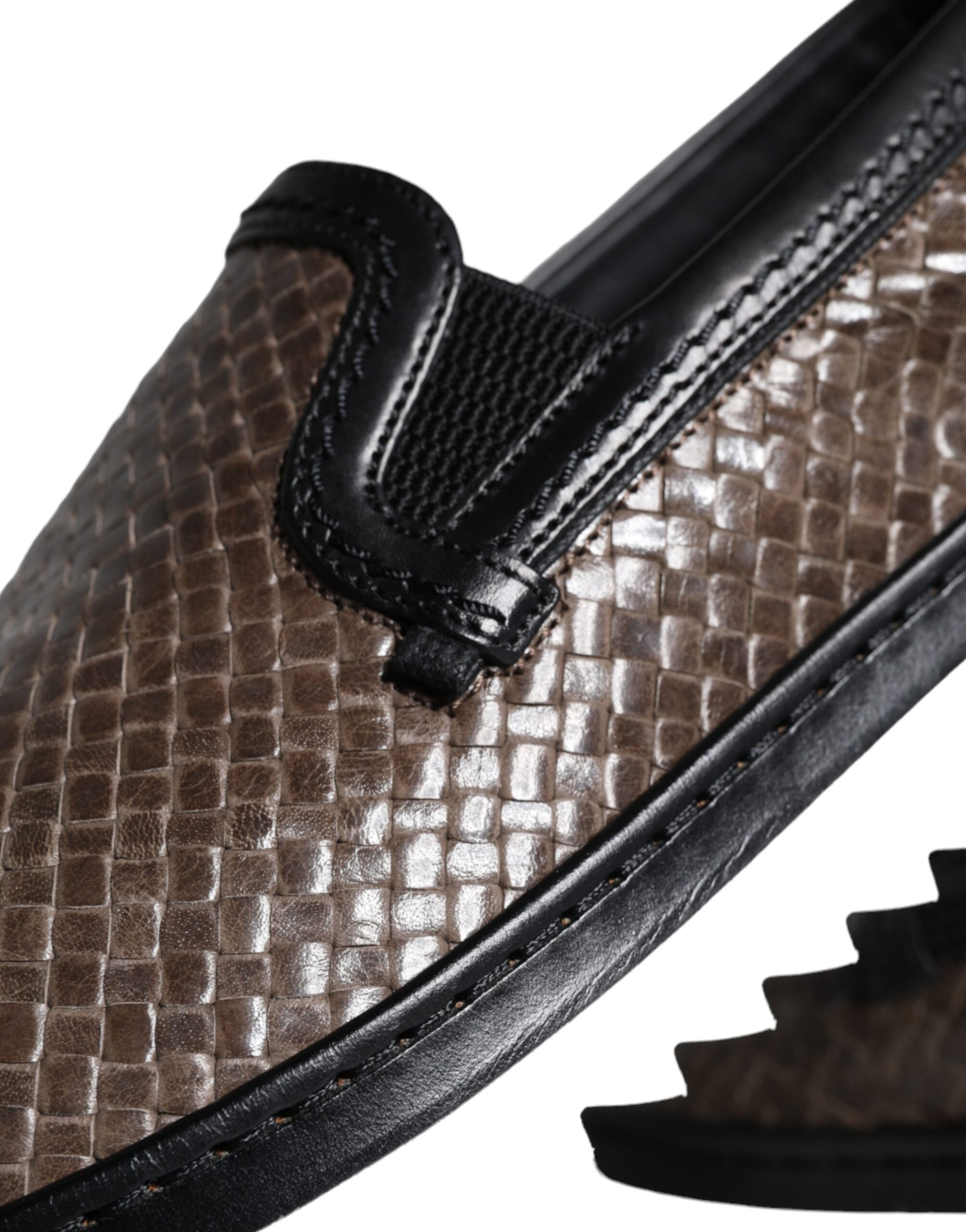 Dolce & Gabbana - Brown Black Leather Weaved Men Loafers