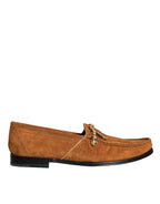 Dolce & Gabbana - Brown Velvet Leather Logo Mocassin Slip On