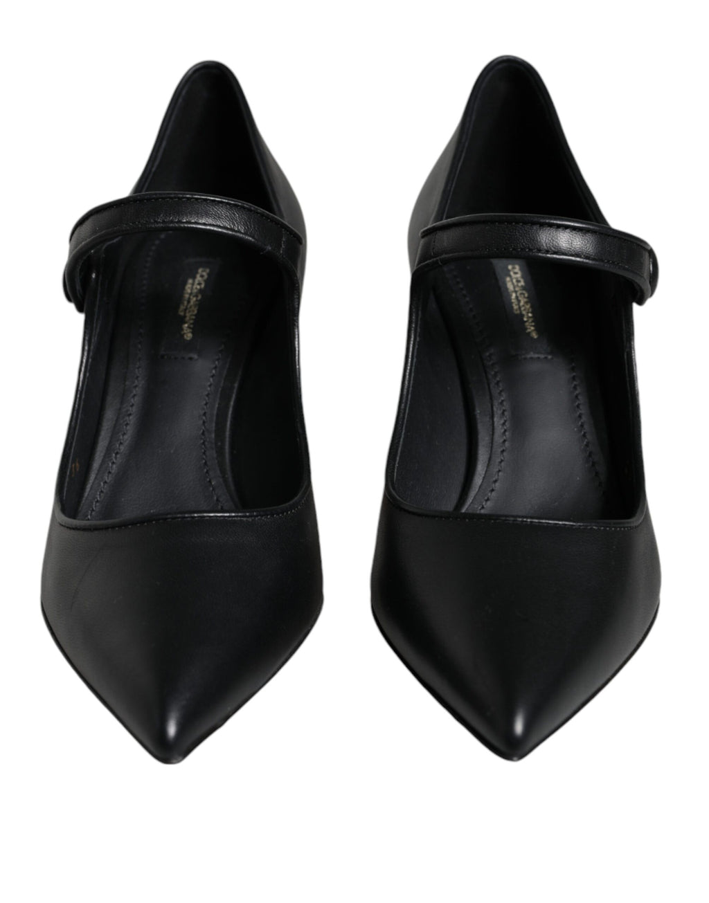 Dolce & Gabbana – Black Leather Logo Heel Mary Jane Pumps