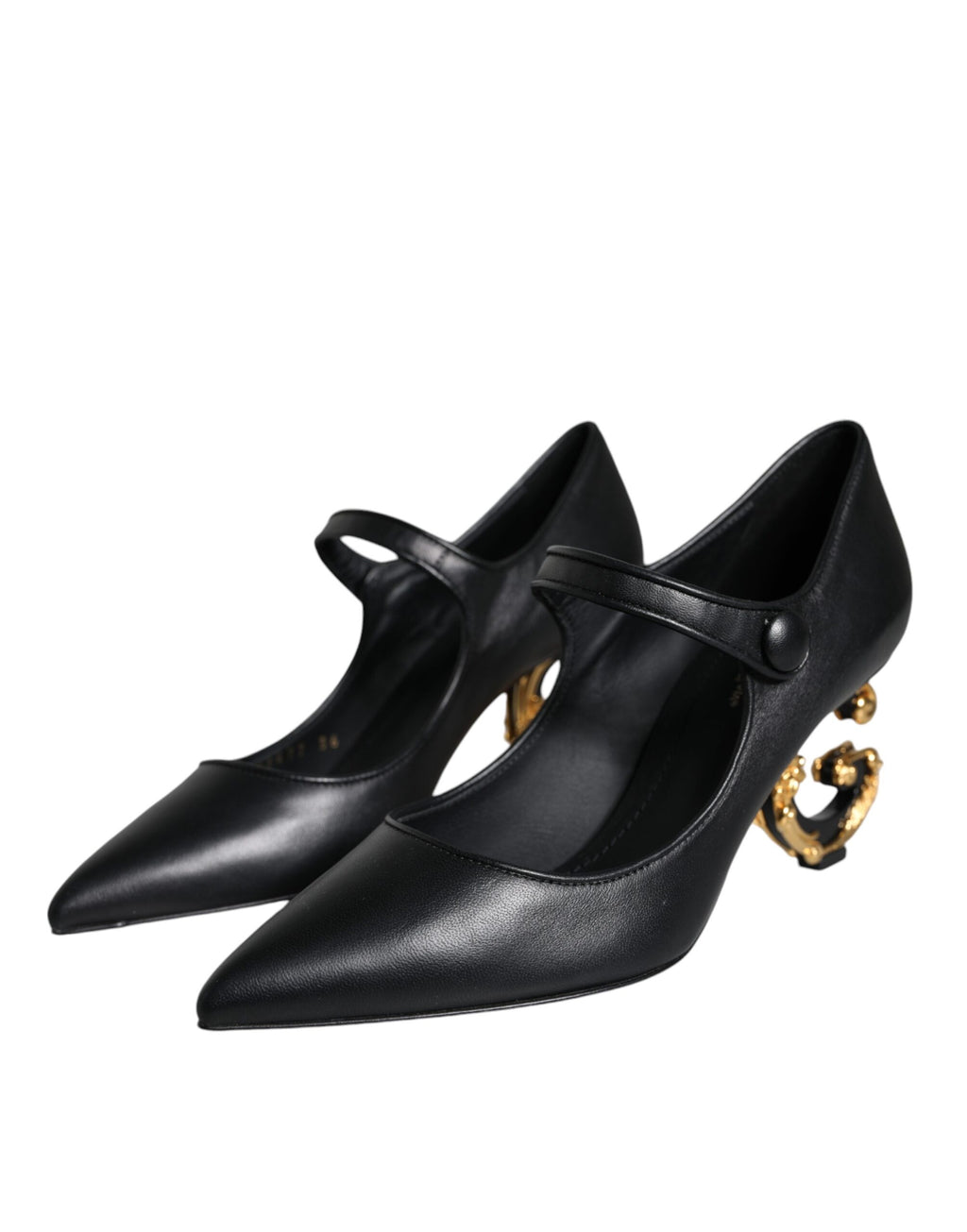 Dolce & Gabbana – Black Leather Logo Heel Mary Jane Pumps