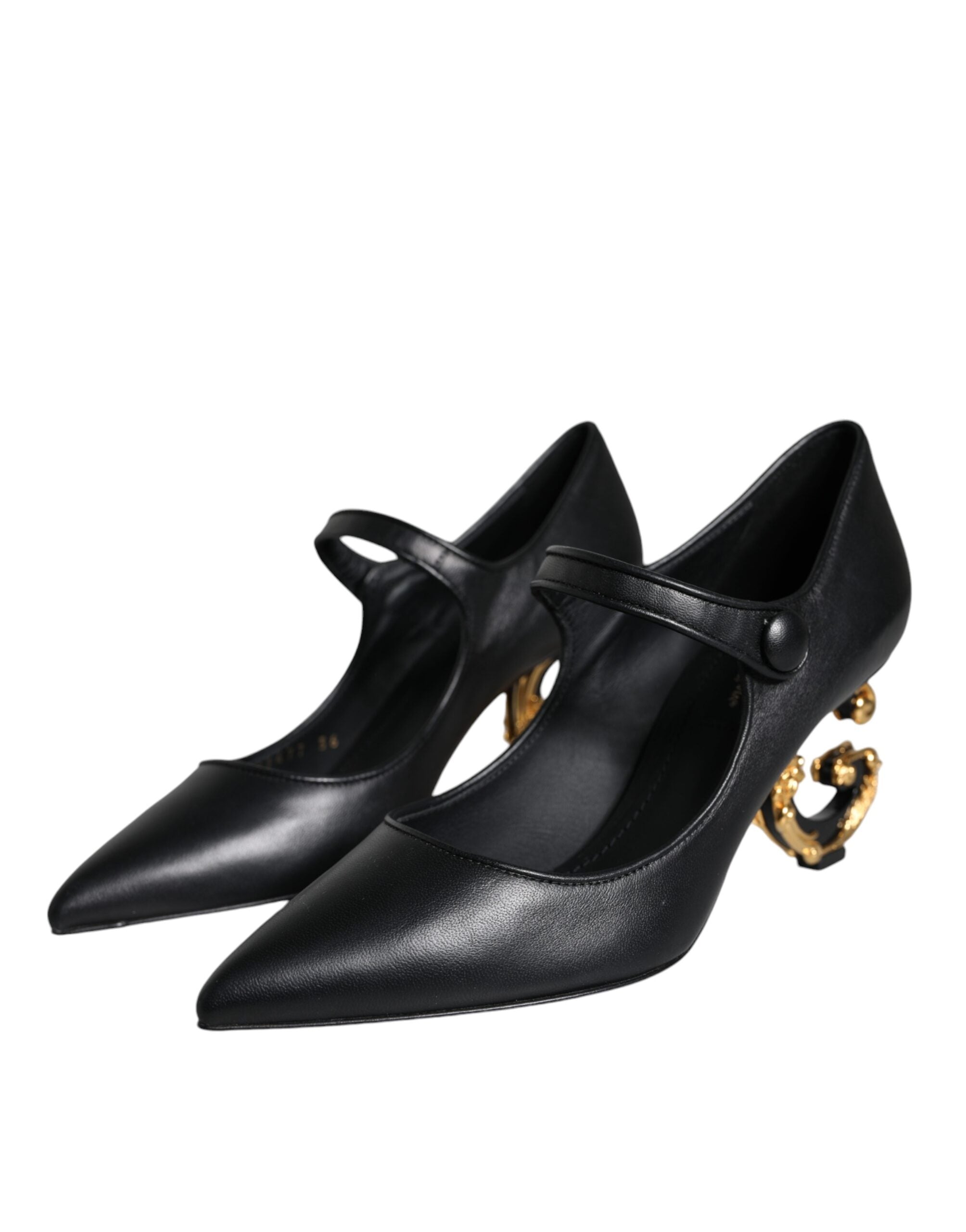 Dolce & Gabbana – Black Leather Logo Heel Mary Jane Pumps