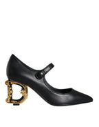 Dolce & Gabbana – Black Leather Logo Heel Mary Jane Pumps