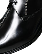 Dolce & Gabbana – Black Crystal Leather Derby Formal Shoes