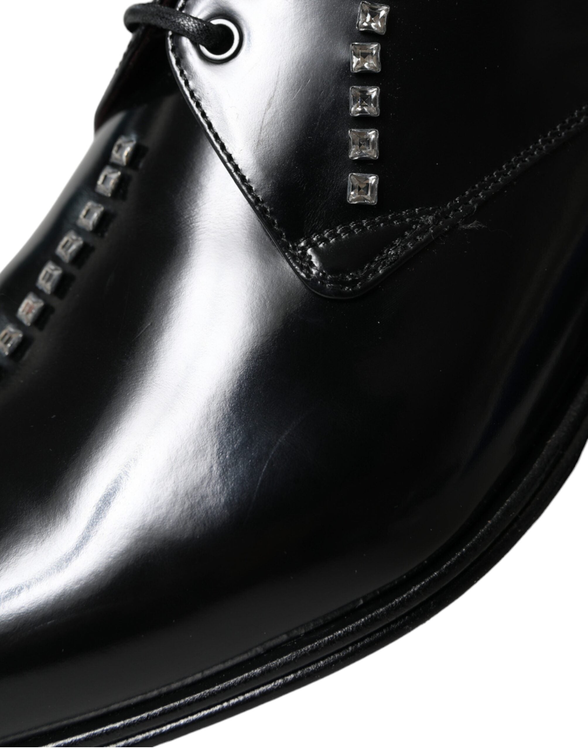 Dolce & Gabbana – Black Crystal Leather Derby Formal Shoes