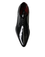 Dolce & Gabbana – Black Crystal Leather Derby Formal Shoes