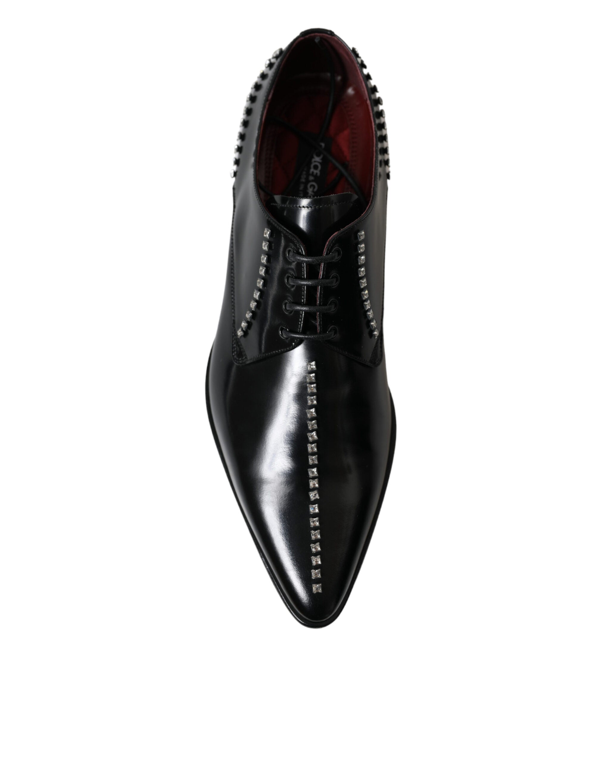 Dolce & Gabbana – Black Crystal Leather Derby Formal Shoes