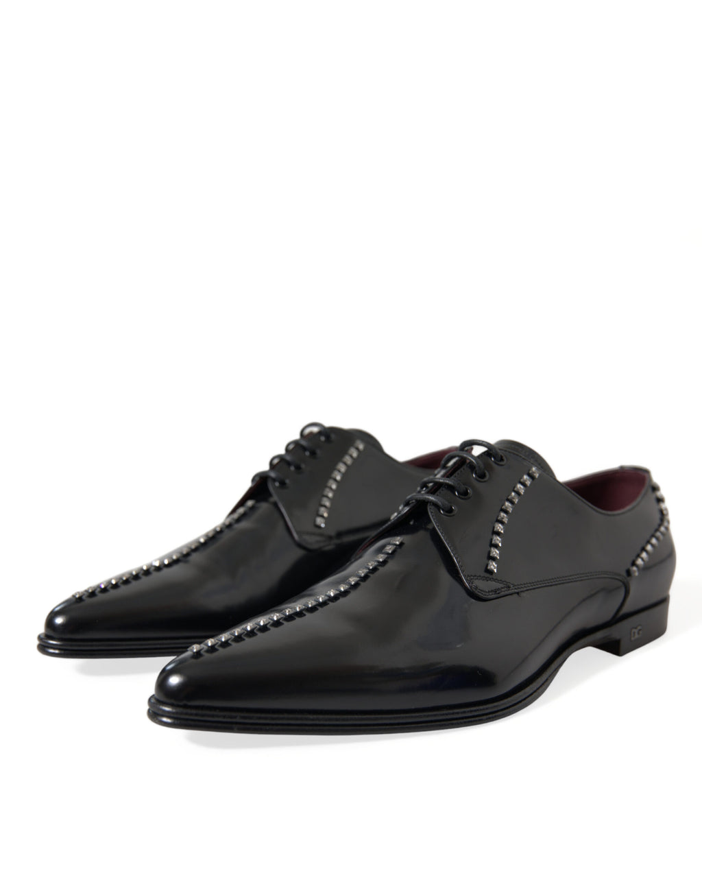 Dolce & Gabbana – Black Crystal Leather Derby Formal Shoes