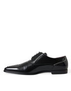 Dolce & Gabbana – Black Crystal Leather Derby Formal Shoes