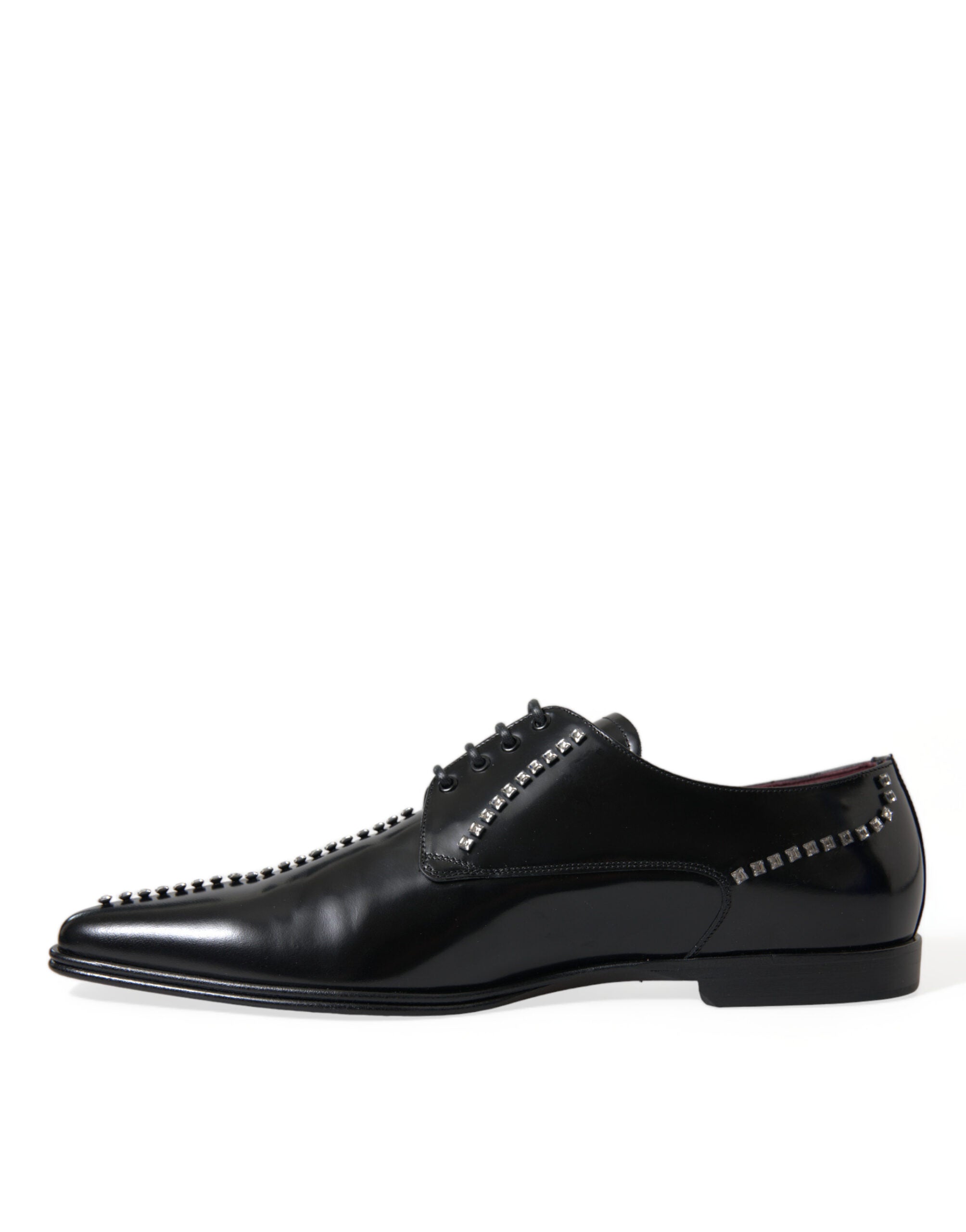 Dolce & Gabbana – Black Crystal Leather Derby Formal Shoes