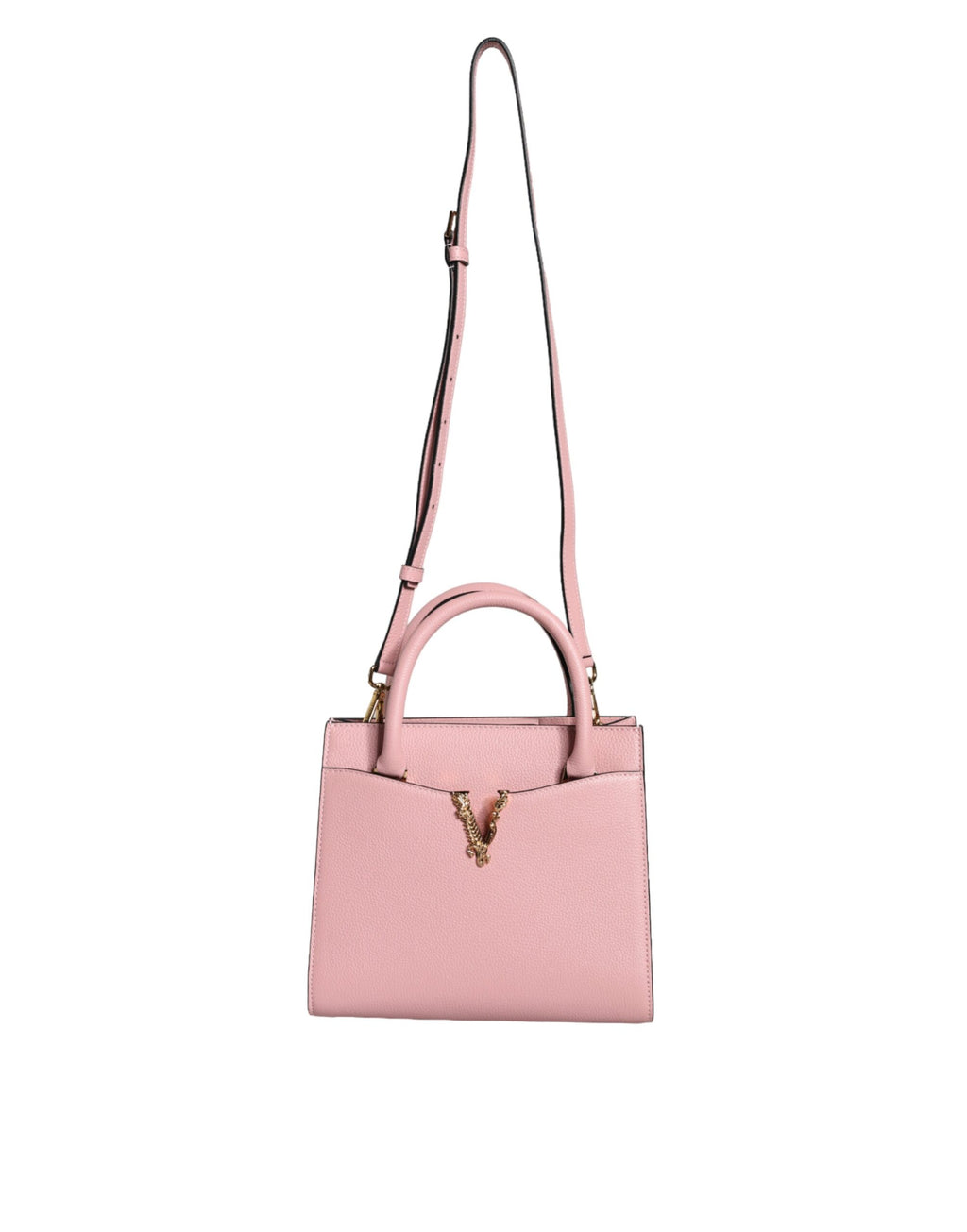 Versace - Pink Small Top Handle Grainy Calf Leather Crossbody Bag