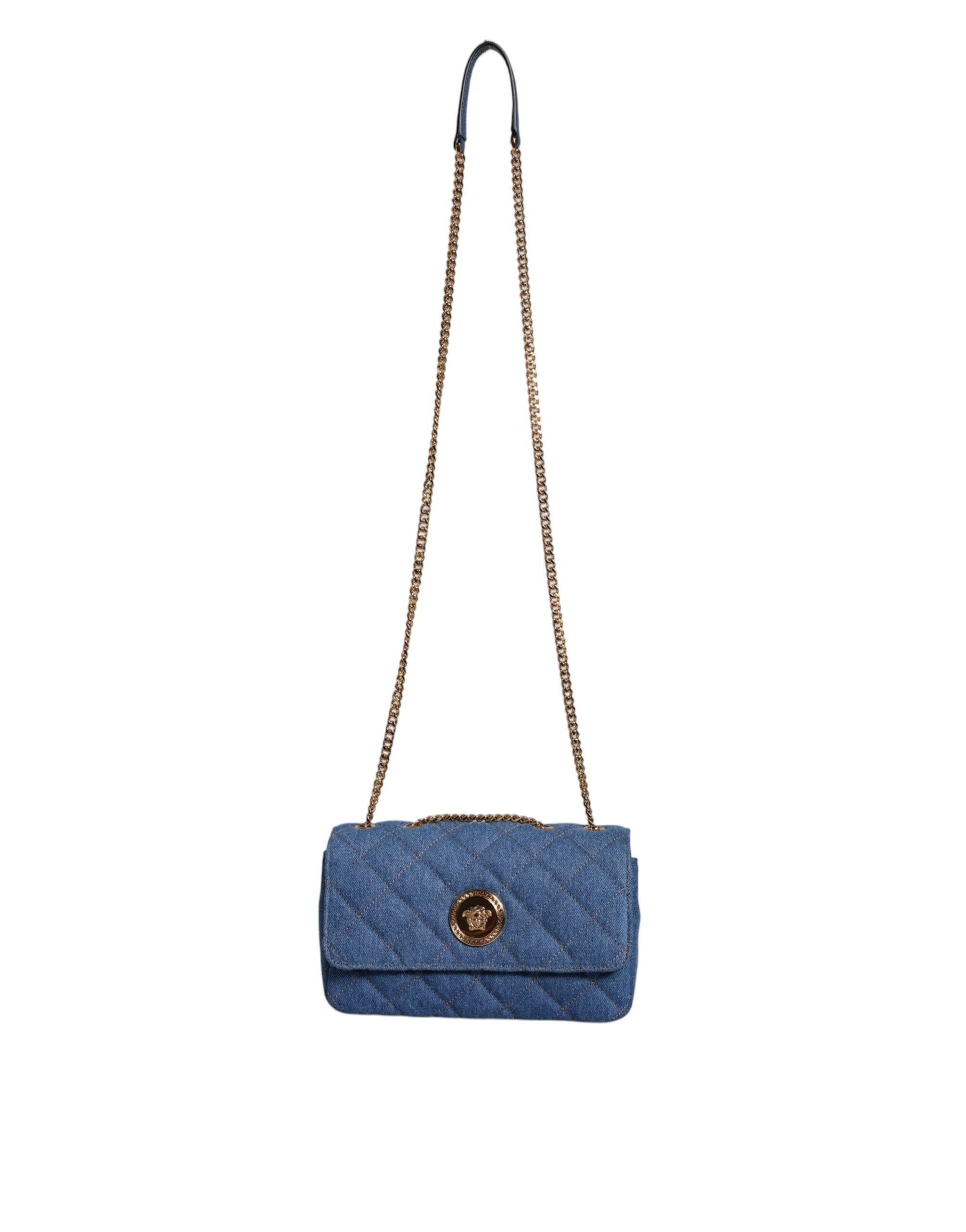 Versace – Blue Quilted Denim Crossbody Bag