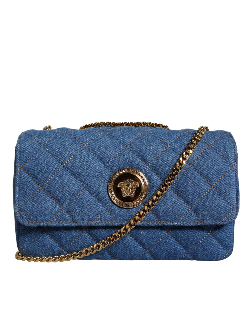 Versace – Blue Quilted Denim Crossbody Bag