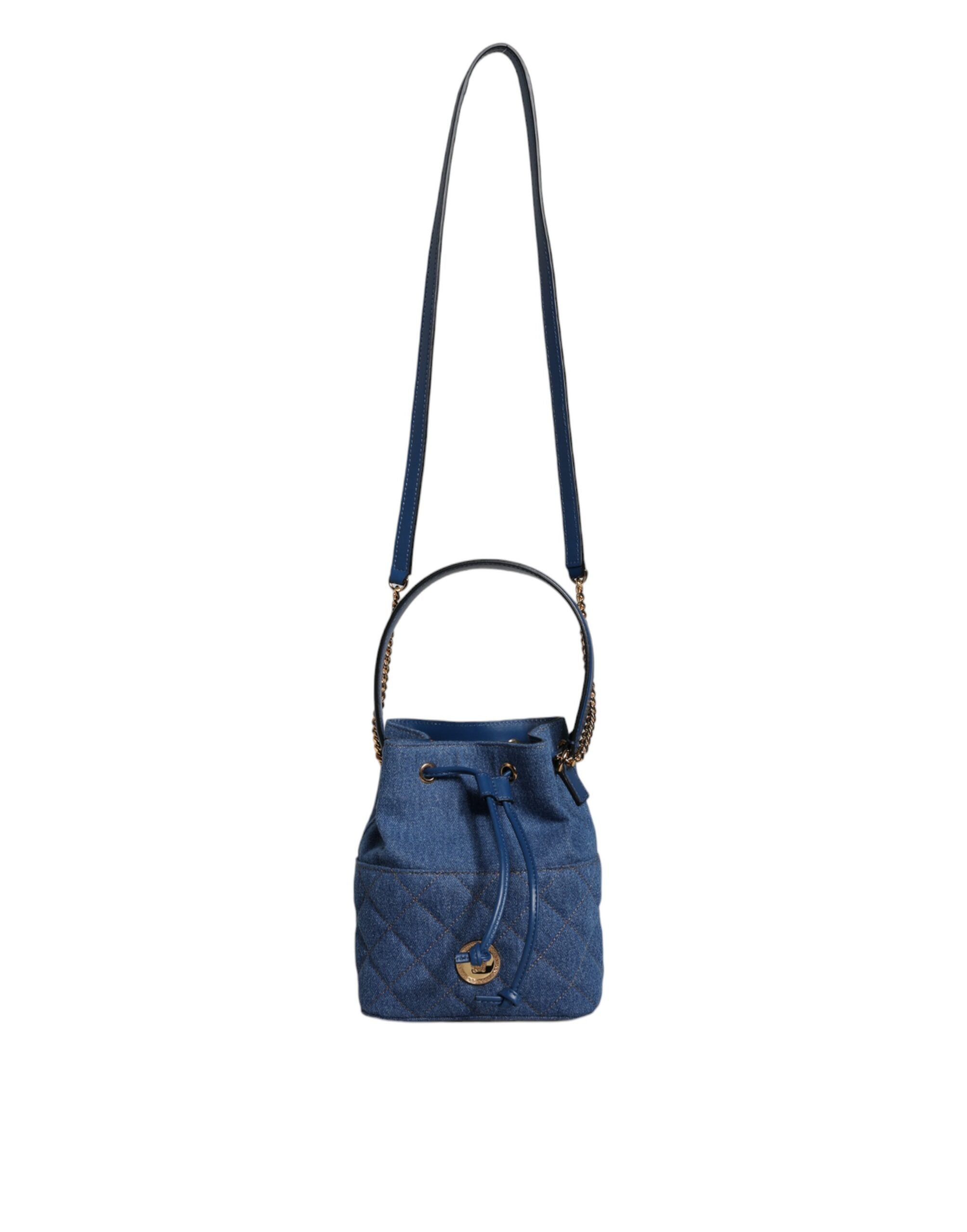 Versace - Blue Quilted Denim Leather Crossbody Shoulder Bag