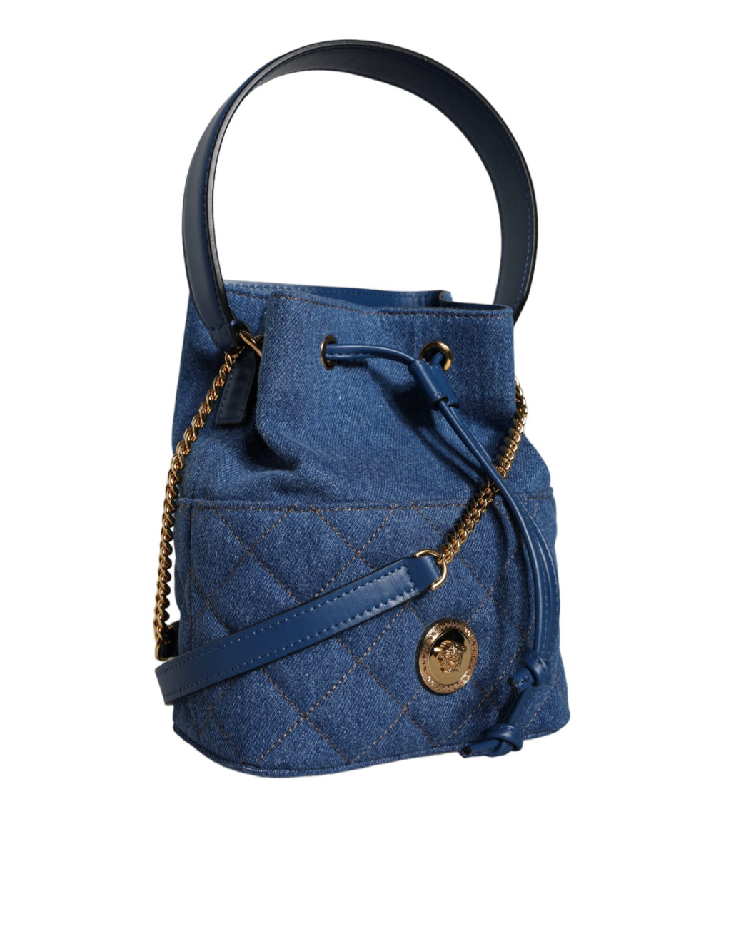 Versace - Blue Quilted Denim Leather Crossbody Shoulder Bag
