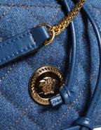 Versace - Blue Quilted Denim Leather Crossbody Shoulder Bag