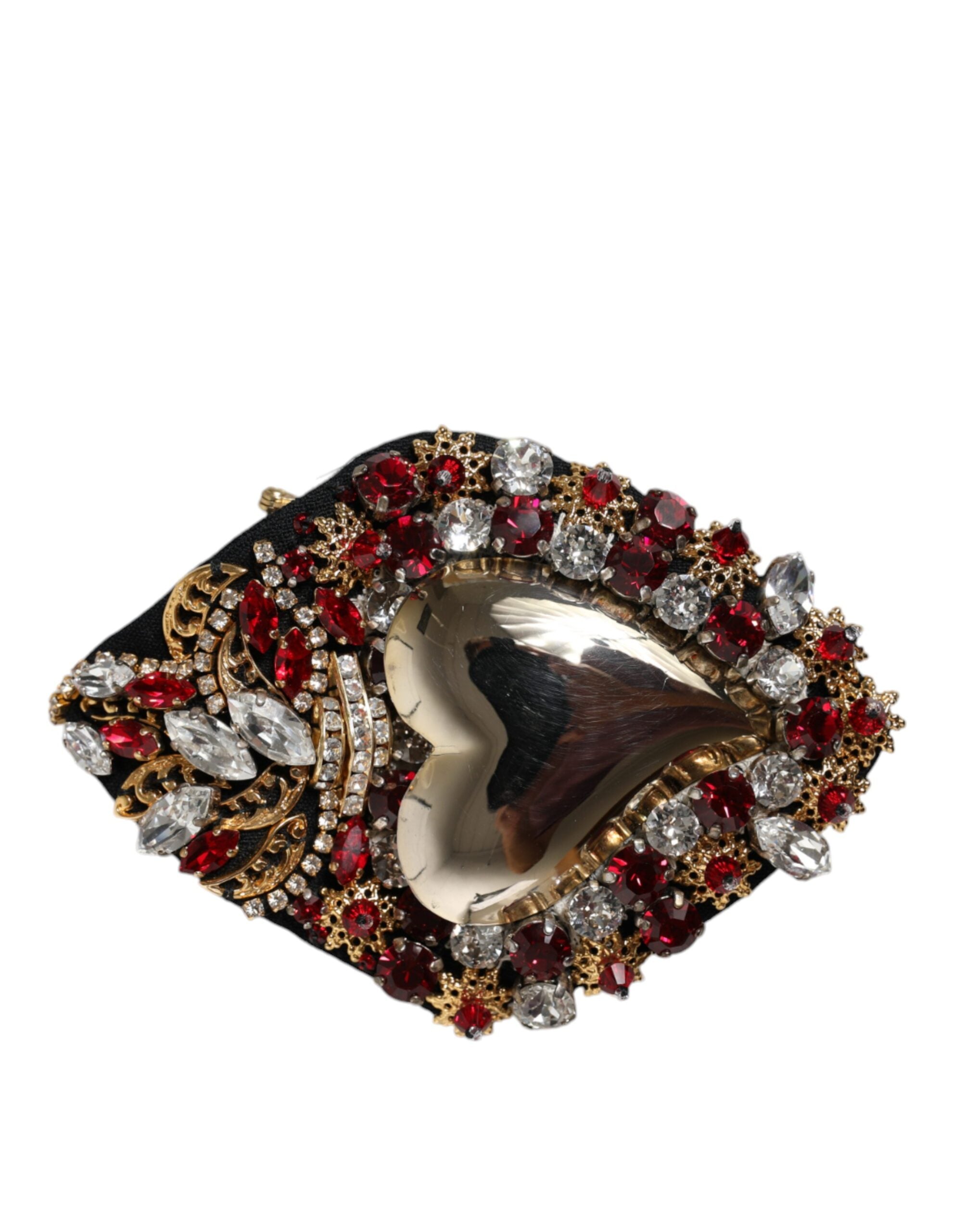 Dolce & Gabbana - Gold Tone Brass Sacred Heart Crystal Embellished Brooch