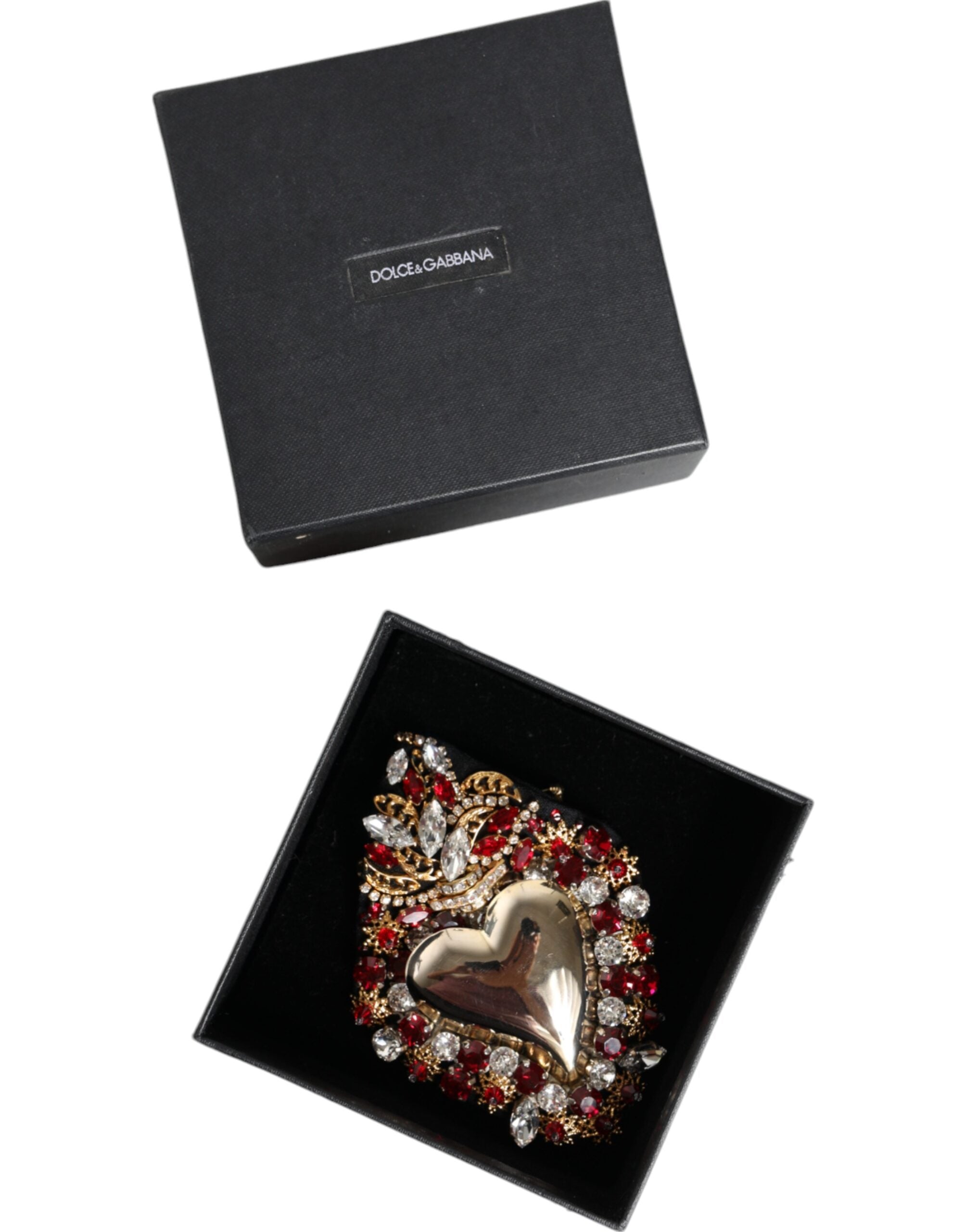 Dolce & Gabbana - Gold Tone Brass Sacred Heart Crystal Embellished Brooch