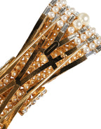 Dolce & Gabbana - Gold Tone Brass Bow Crystal FauxPearl Embellished Brooch