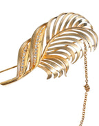 Dolce & Gabbana - Gold Tone 925 Sterling Silver Leaf Crystal Chain Brooch
