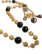 Dolce & Gabbana - Gold Chain Brass Black Beaded Rosary Style Necklace