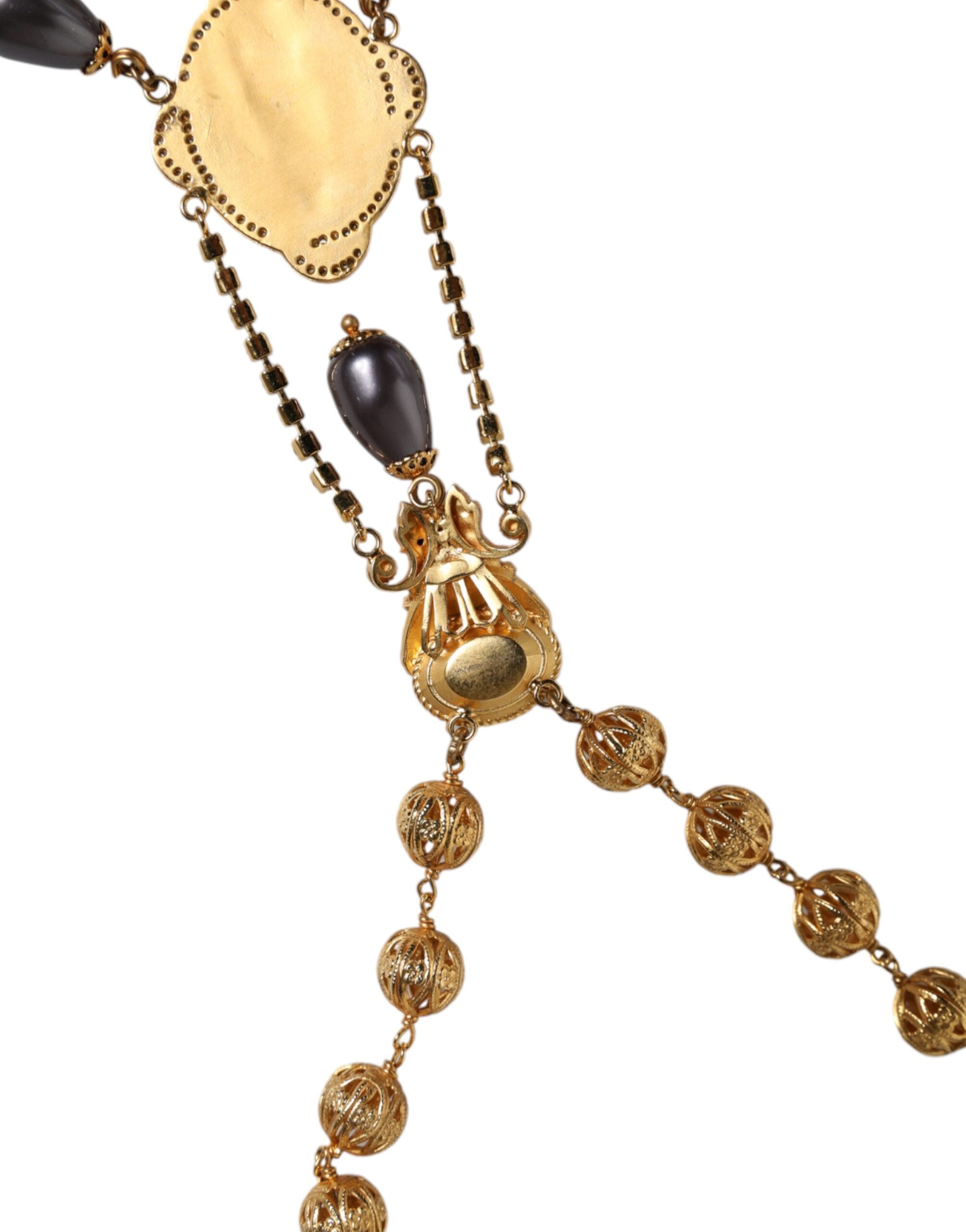 Dolce & Gabbana - Gold Chain Brass Black Beaded Rosary Style Necklace