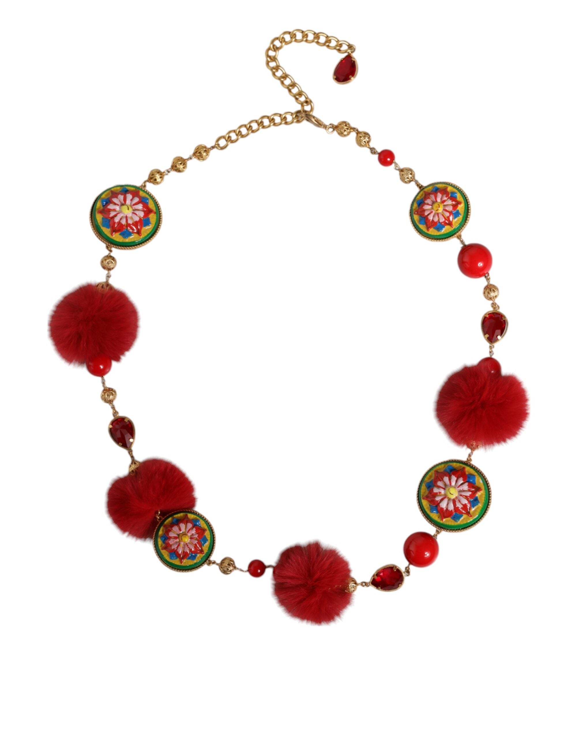 Dolce & Gabbana - Gold Brass Red Fur Crystal Waist Torero Belt