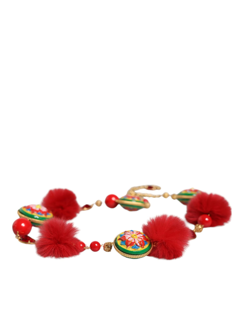 Dolce & Gabbana - Gold Brass Red Fur Crystal Waist Torero Belt