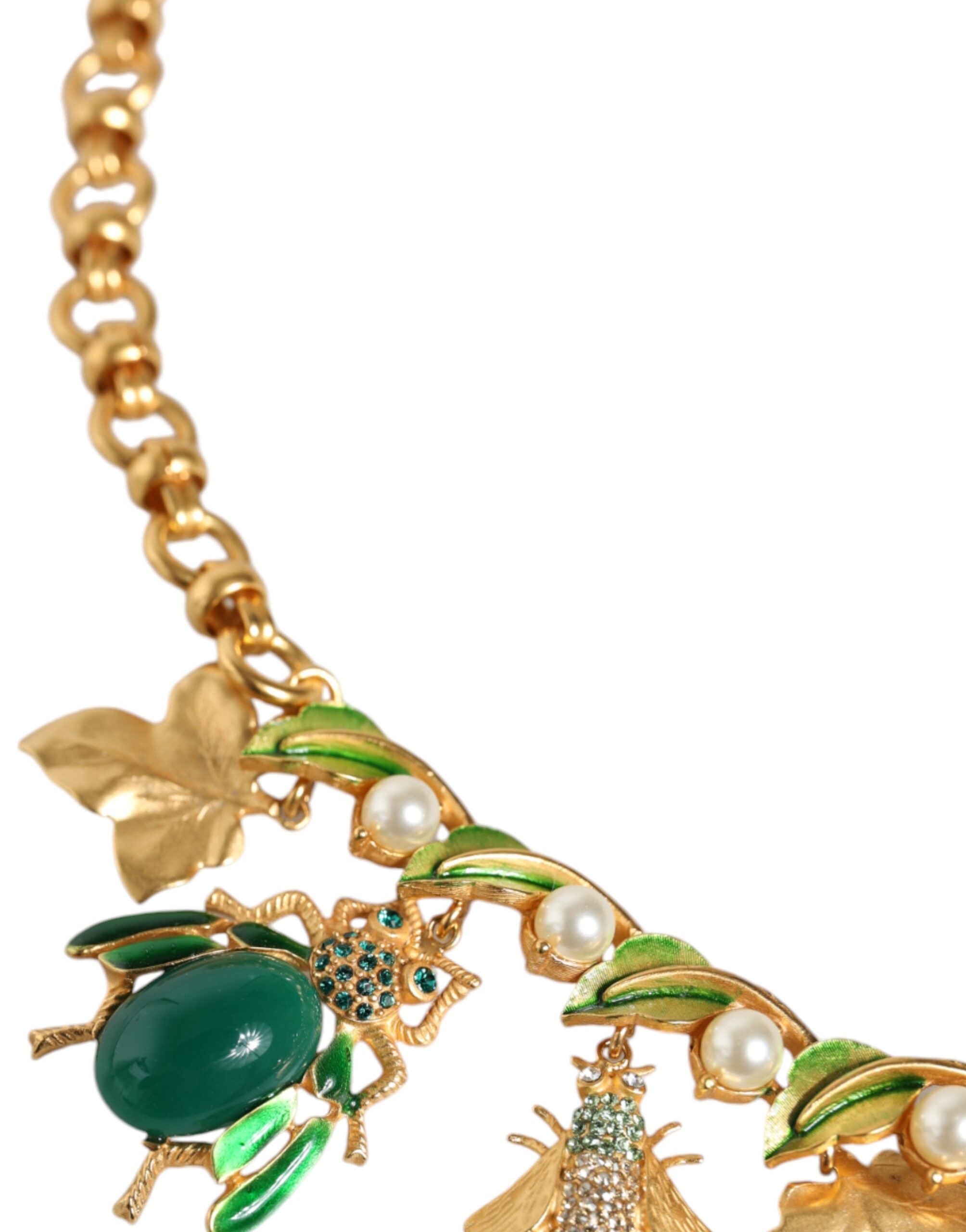 Dolce & Gabbana - Gold Brass Crystal Bug Charm Pendant Statement Necklace