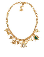 Dolce & Gabbana - Gold Brass Crystal Bug Charm Pendant Statement Necklace