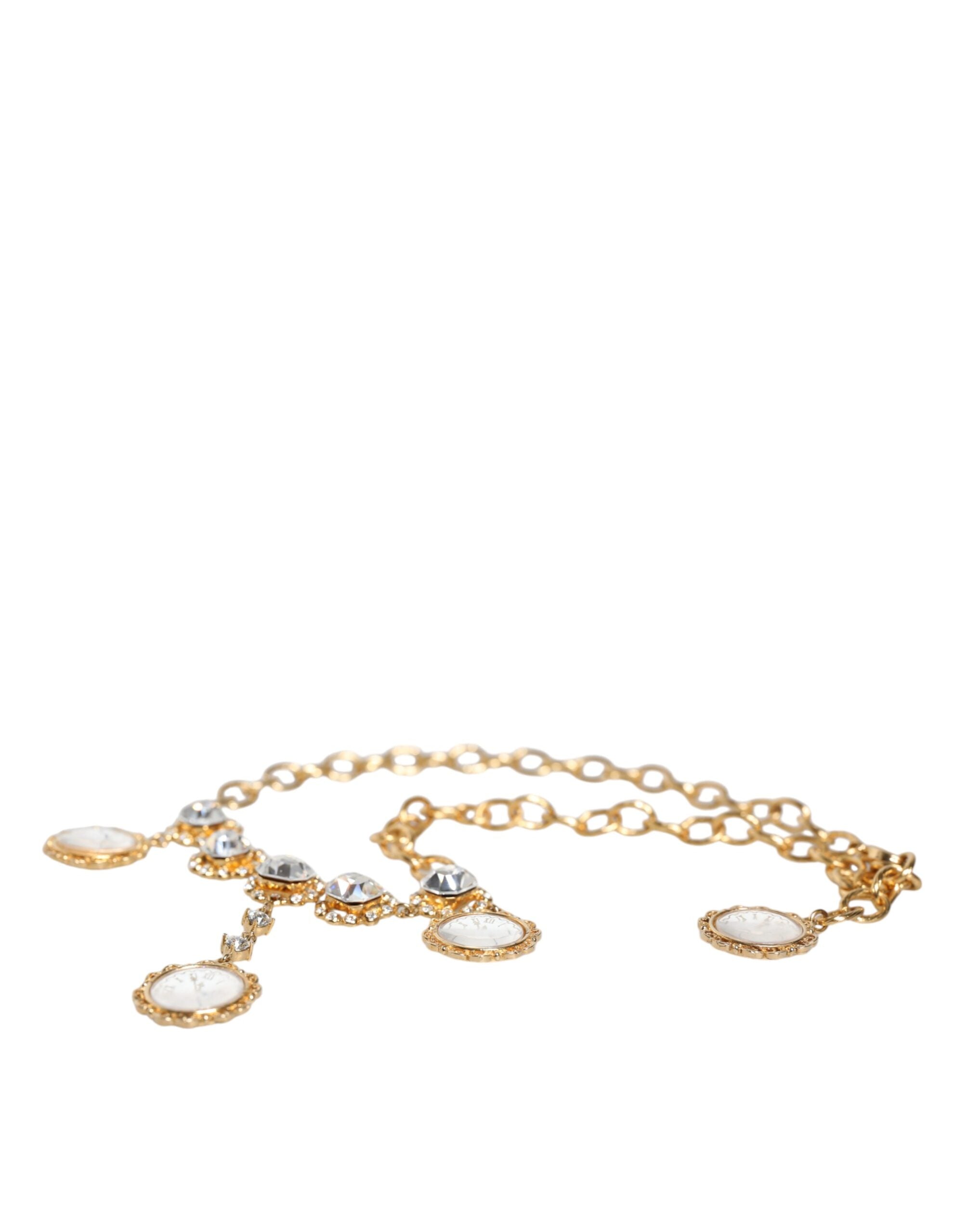 Dolce & Gabbana - Gold Chain Brass Crystal Clock Statement Necklace