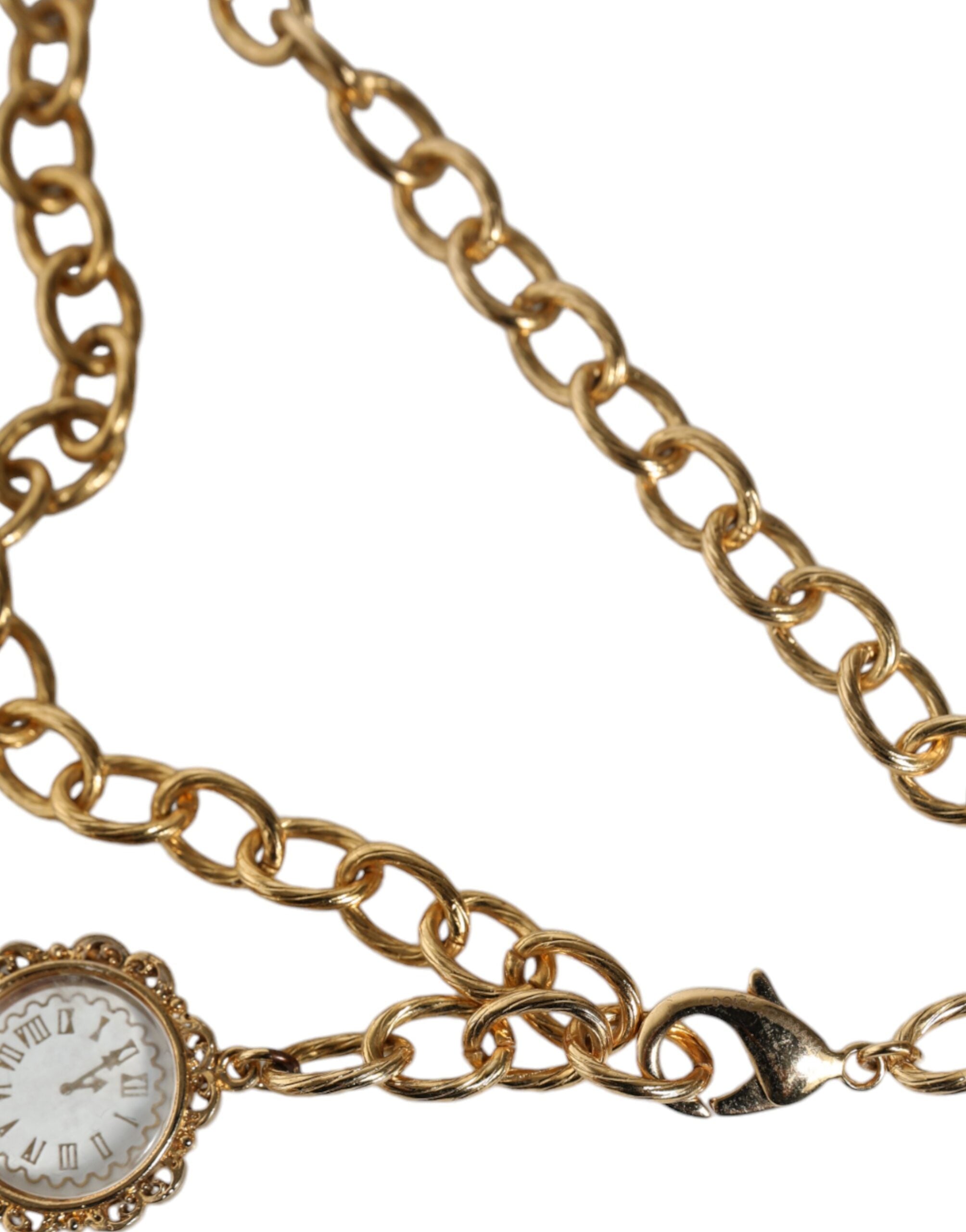 Dolce & Gabbana - Gold Chain Brass Crystal Clock Statement Necklace