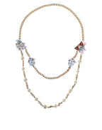 Dolce & Gabbana - Gold Chain Brass Floral Layered Crystal Pearl Necklace