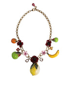 Dolce & Gabbana - Gold Brass FRUIT Pendants Flowers Crystal Logo Necklace