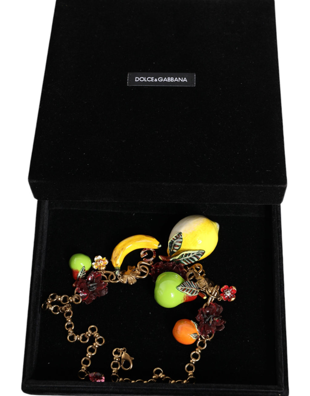 Dolce & Gabbana - Gold Brass FRUIT Pendants Flowers Crystal Logo Necklace