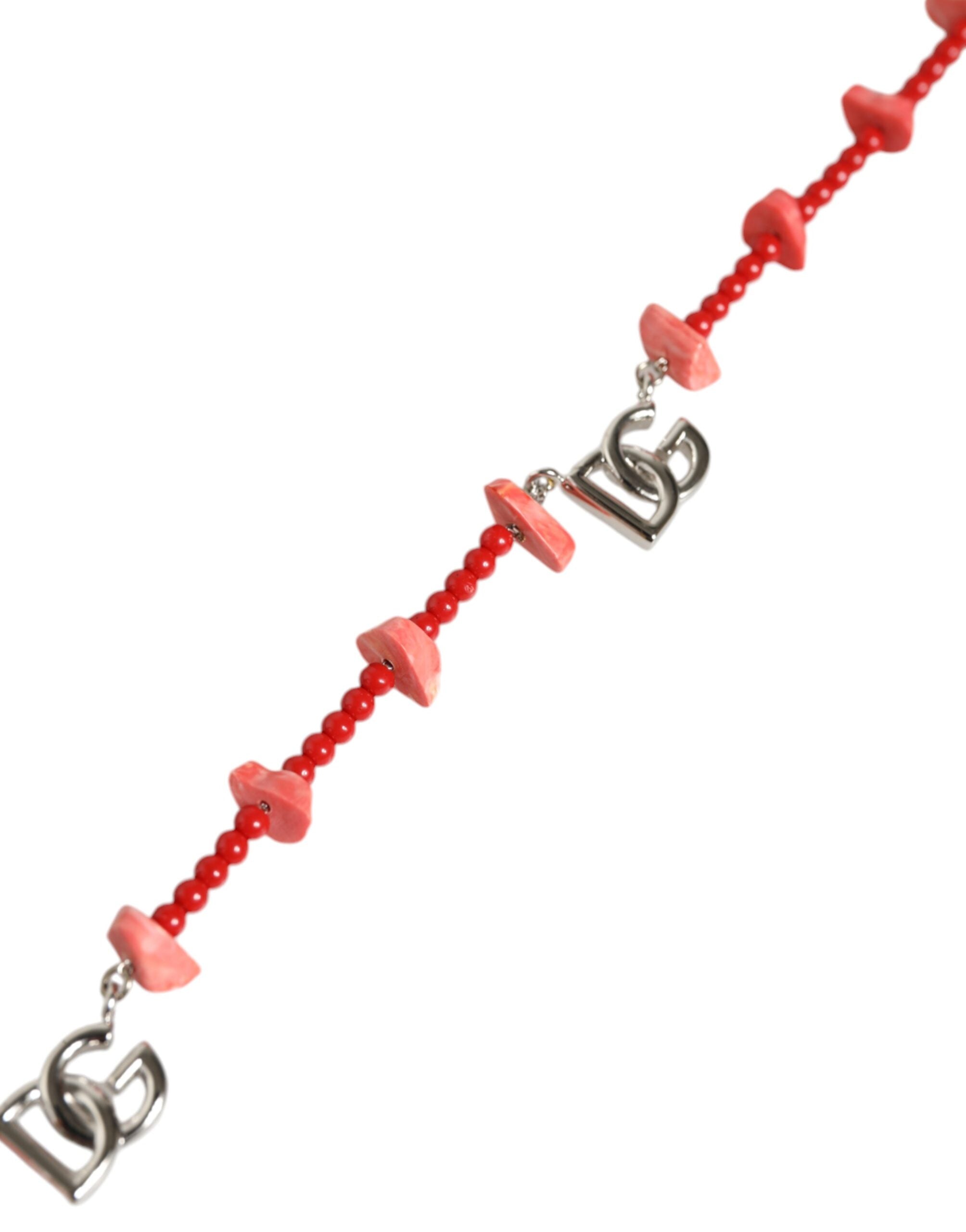Dolce & Gabbana - Silver Tone Brass Beaded Resin DG Logo Chain Necklace
