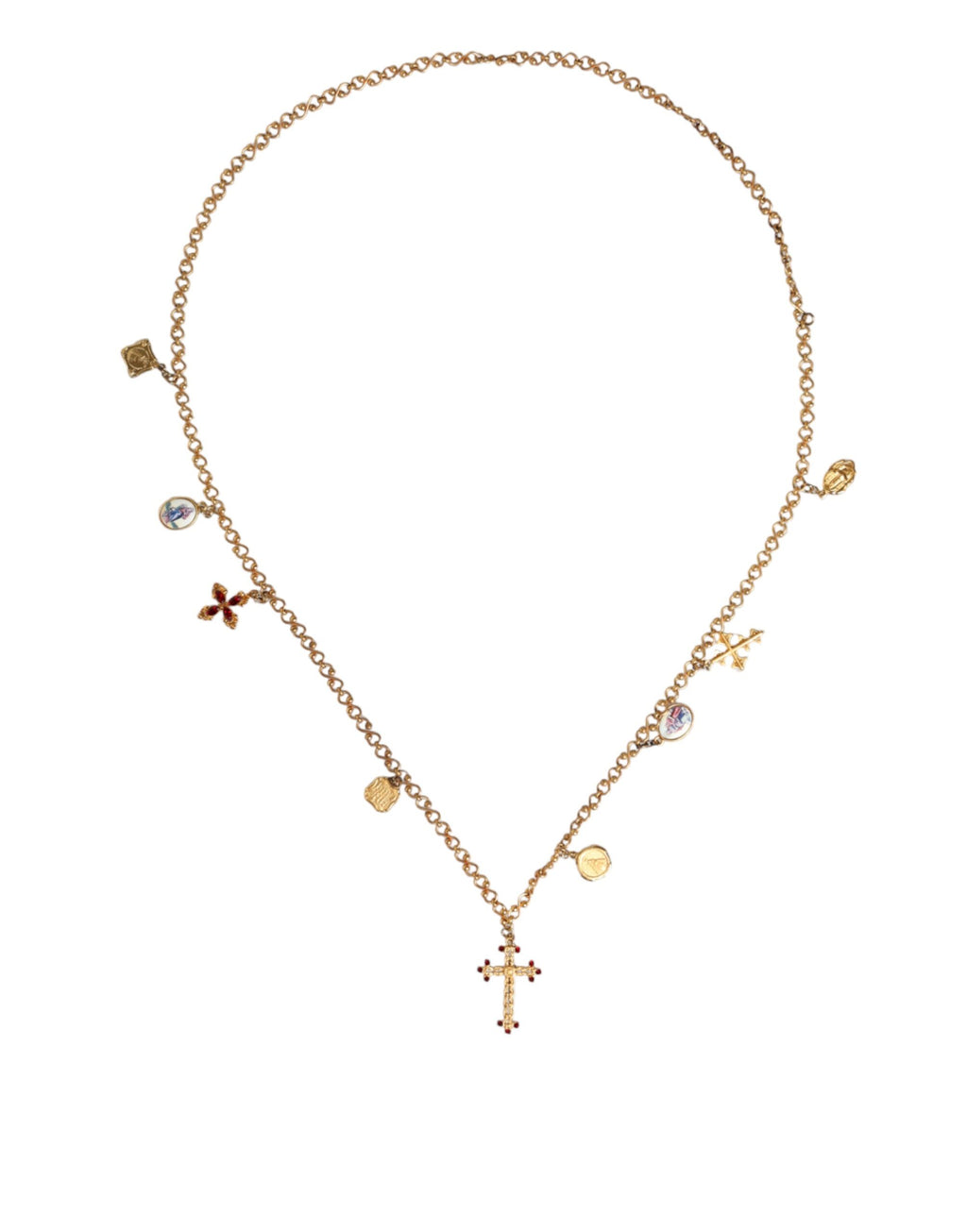 Dolce & Gabbana - Gold Tone Brass Chain Religious Cross Pendant Necklace